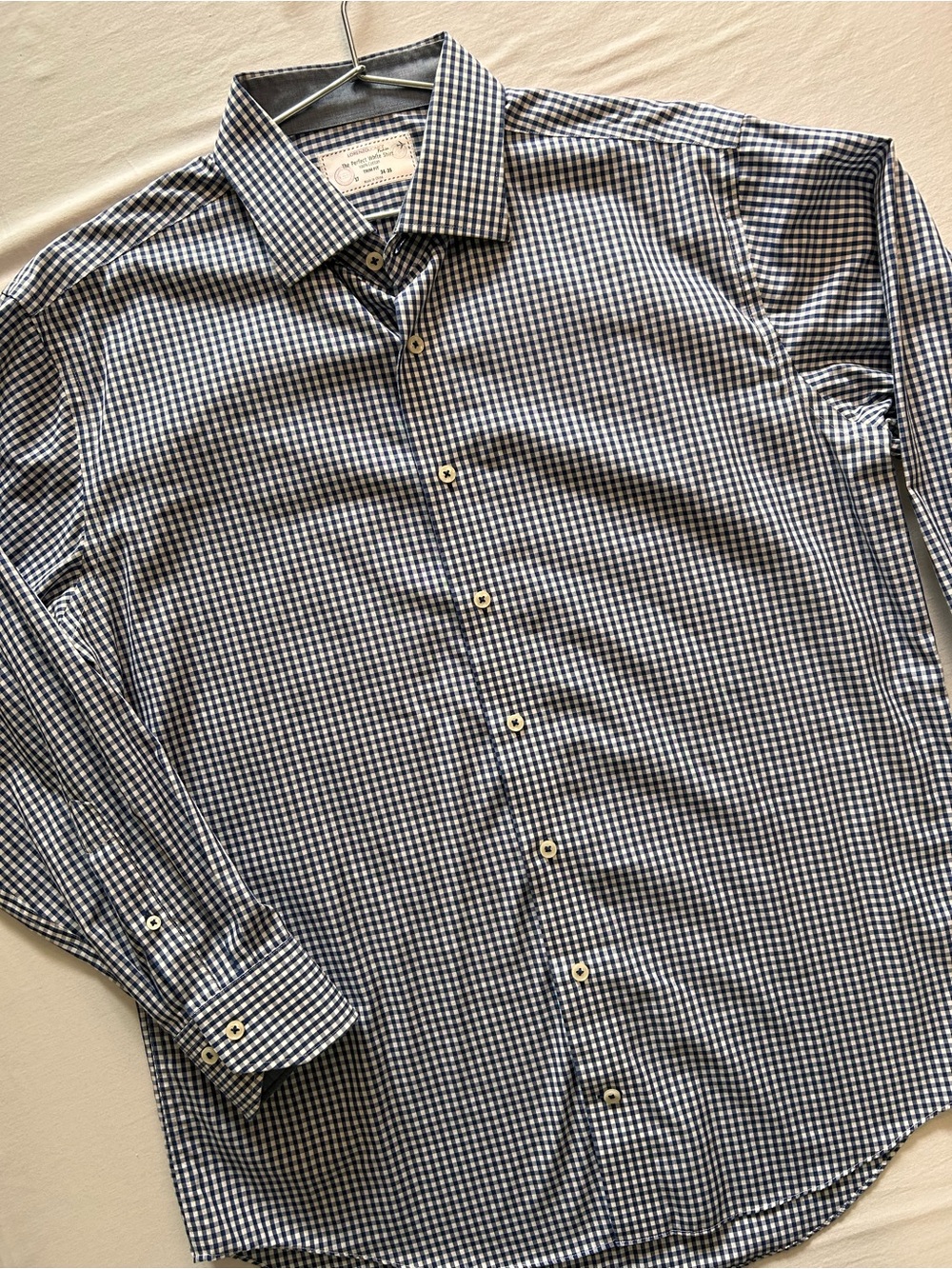 Lorenzo Uomo Blue Gingham Trim Fit Dress Shirt 17 34/35
